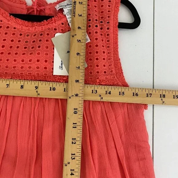 Tommy Bahama Sleeveless Dress Size Small Coral Raw Edge Tassel Crinkle Rayon - Picture 8 of 10